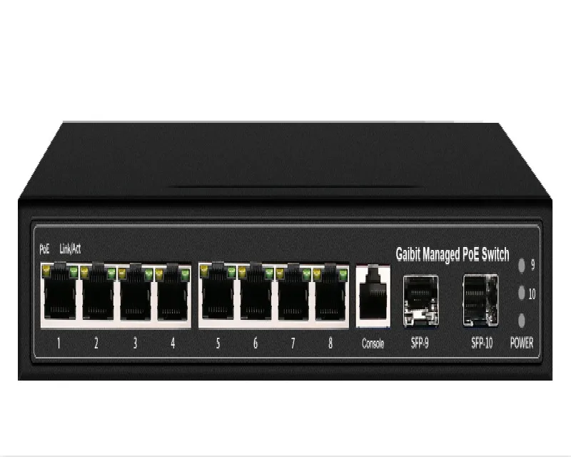 8GE 2SFP 1Console 1Reset Managed Switch Gigabit POE Switch for HD IPC WIFI AP IP Phone