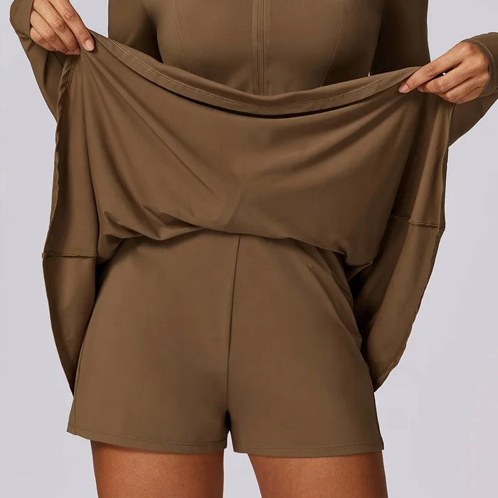 Women 2pcs Athletic Sports Gym UPF50+ UV Sun Protection Workout Long Sleeve Jacket Skorts Built-in shorts tennis golf Skirts Set