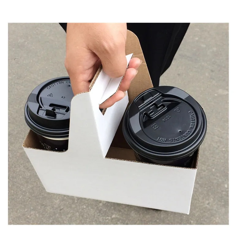 Eco Friendly Disposable Paper Take Out Coffee Cup Drink Carriers 2 4 6 Pack Paper Cup Holder with Handle