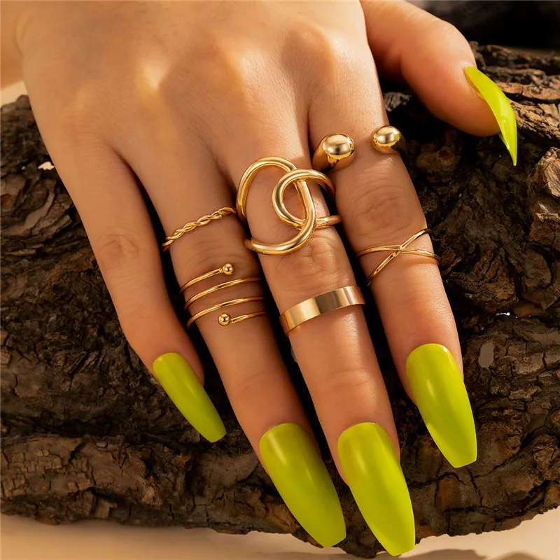 Gattara New spring ring golden geometric cross simple to wear 6 pieces of ring adjustable accessories unisex rings