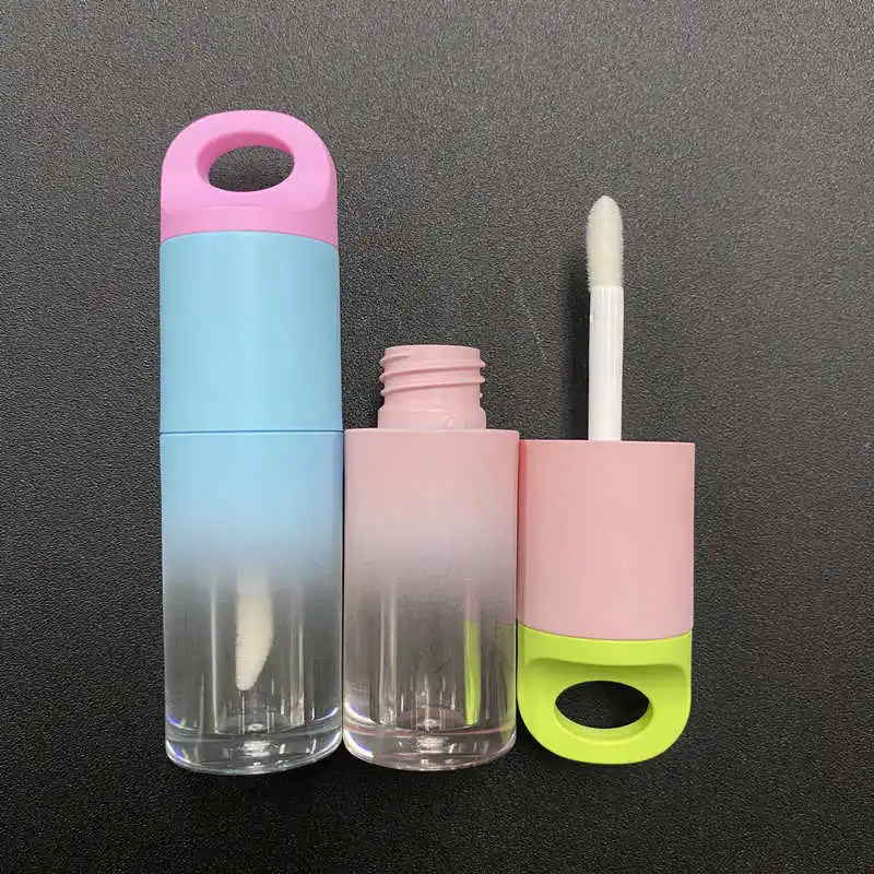 Young girl clear lip oil tube unique empty pink gradient lip tint bottle lip oil tubes 4ml with chain