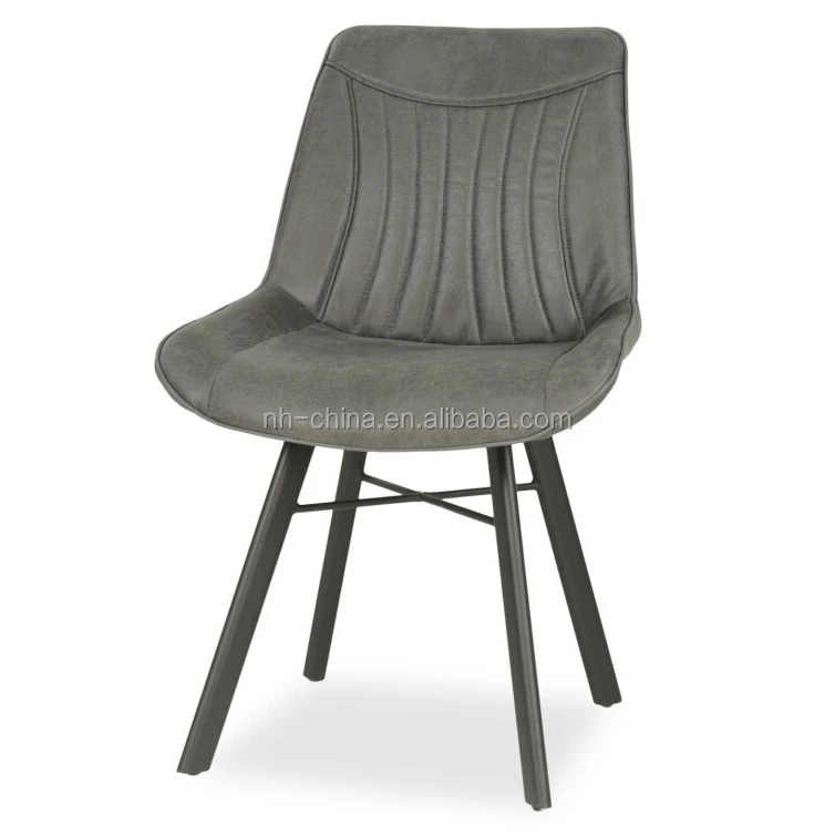 Durable steel leg restaurant grey leather dining chair