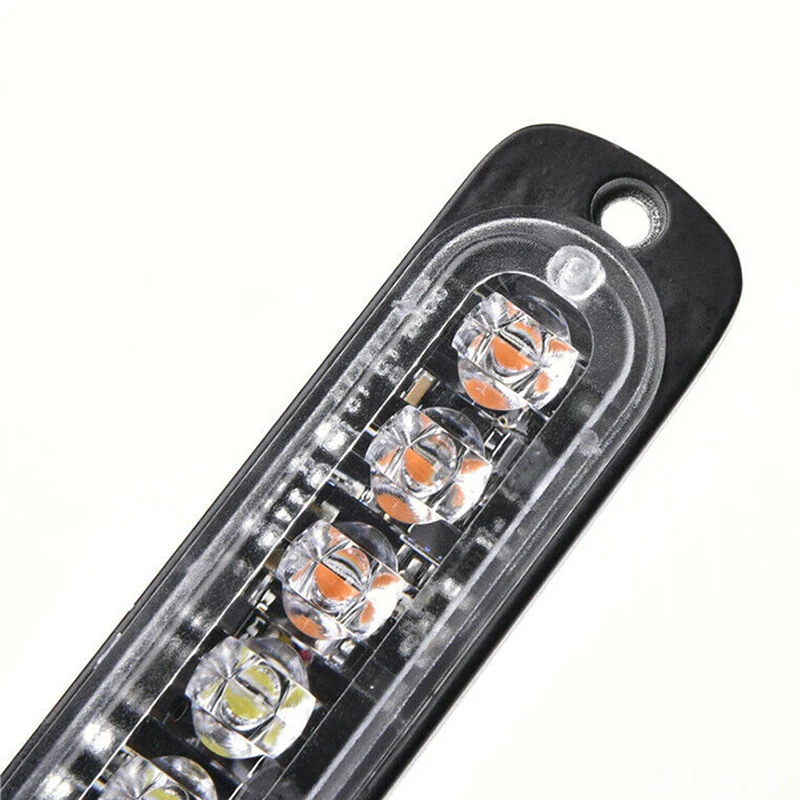 Amber White 6 LED Side Marker Strobe Lights Flash Emergency Warning Hazard Grille Surface Mount Light