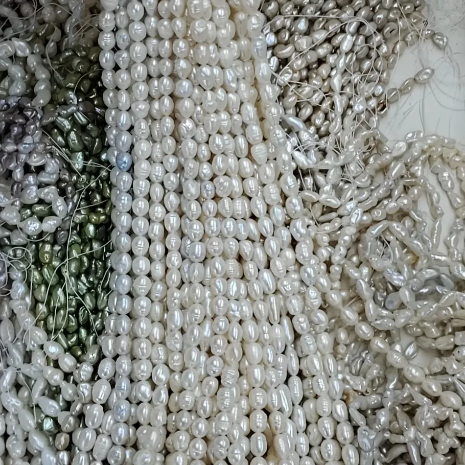 3-4mm small tiny size rice seed pearl bead string strand genuine real natural freshwater pearls