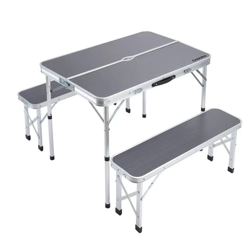 Aluminium Folding Party Bbq Beer Camping Table Set Of 3pcs 1 Table + 2 Benches Garden Sets Portable Folding Chairs & Tables