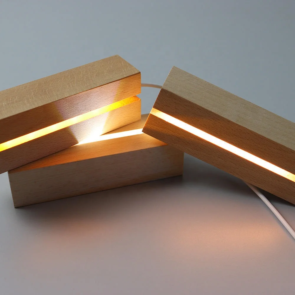 2022 Creative Solid Luminous USB Switch Night Light Base 3D Acrylic Lamp Led Wooden Base Wood Led Light Bases for Decoration