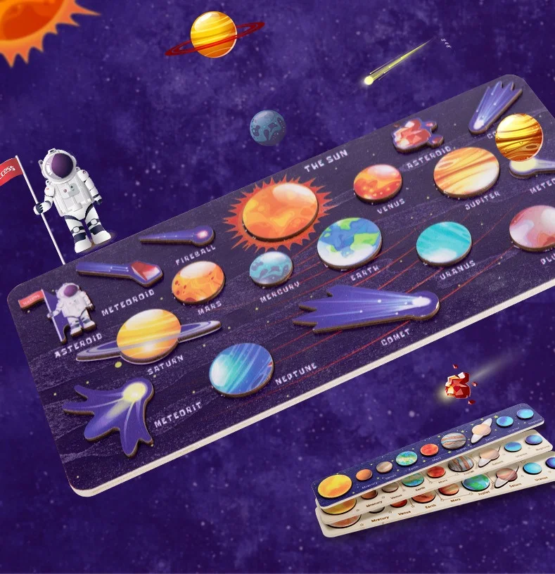 Hot selling Planets Jigsaw Thinking Training Newly Solar System Wooden Puzzle Toys kids Educational Montessori Game Toys