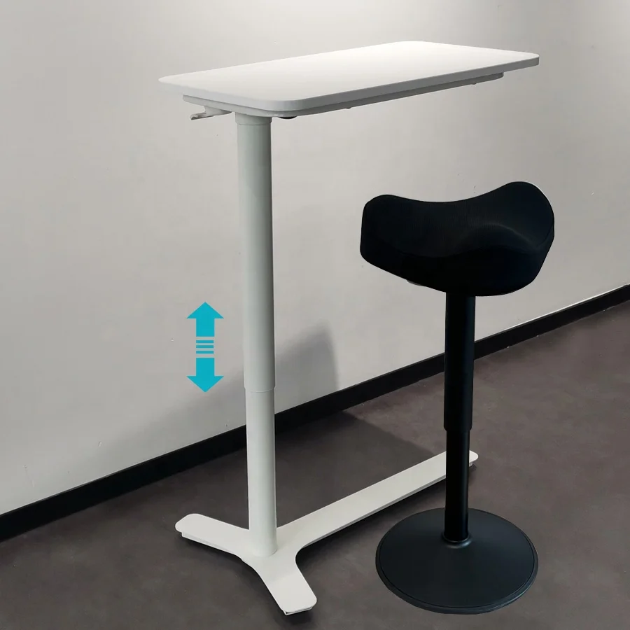 Hot Selling Pneumatic Gas Sit Stand Height Adjustable Overbed Table Rolling Laptop Cart Computer Desk With Wheels