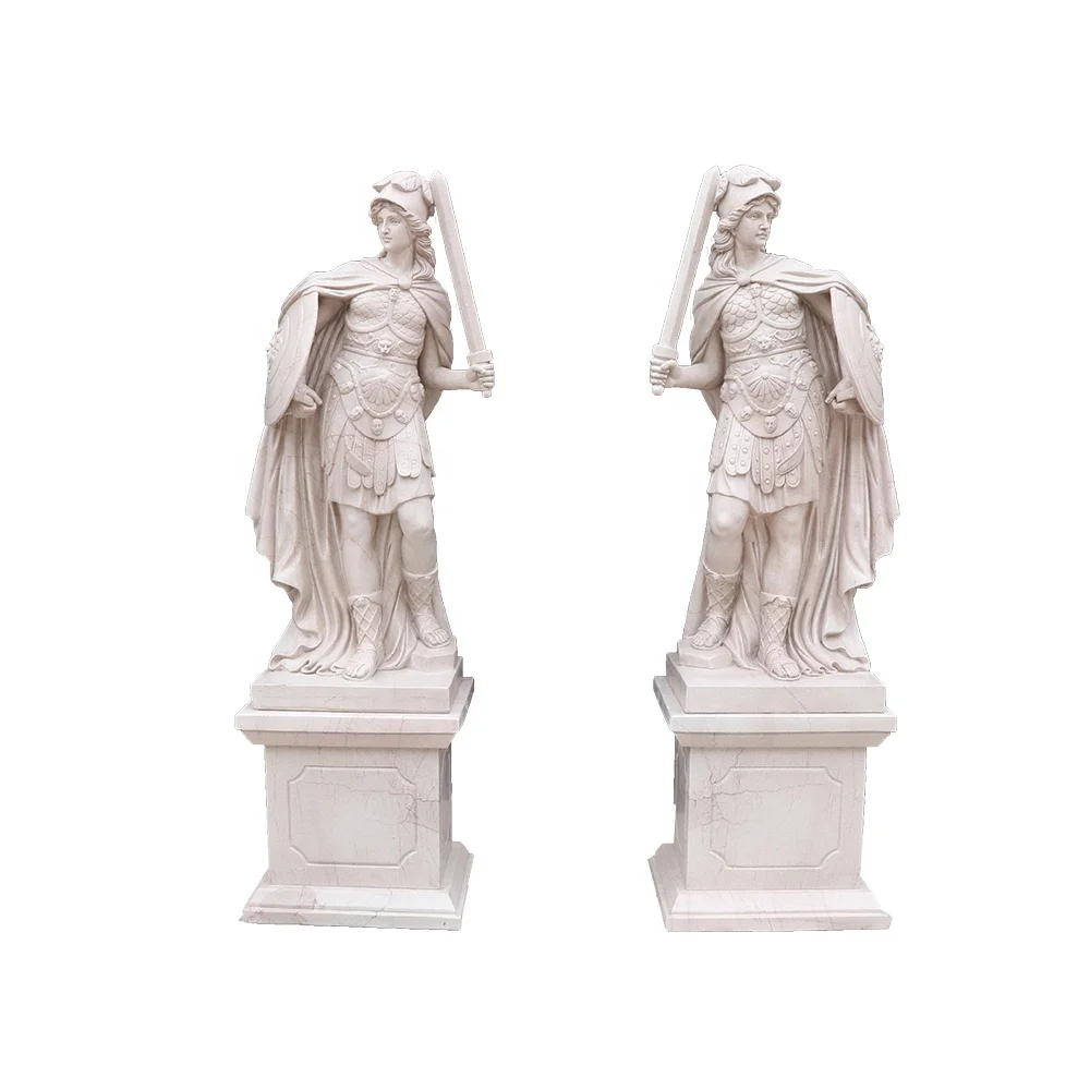 Hot Sale Natural Marble White Warrior statue Hand Carved Stone Soldier Sculpture For Decoration
