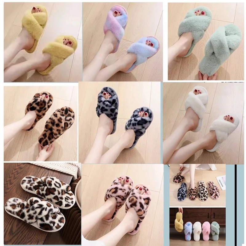 custom winter half slipper for women  Furry Slides Faux Fur Slides Ladies Female Slides Indoor House slippers