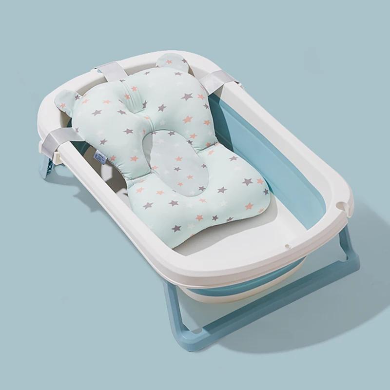 SUNVENO Baby Shower Bathtub Pad Support Mat Foldable Pillow Newborn Safety Bath Mat Infant Non-Slip Soft Comfort Bathtub Cushion