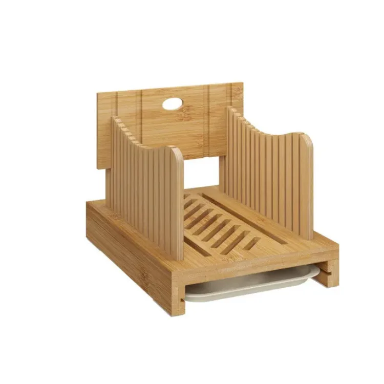 Bamboo wooden bread slicer with crumb tray Bamboo bread slicer