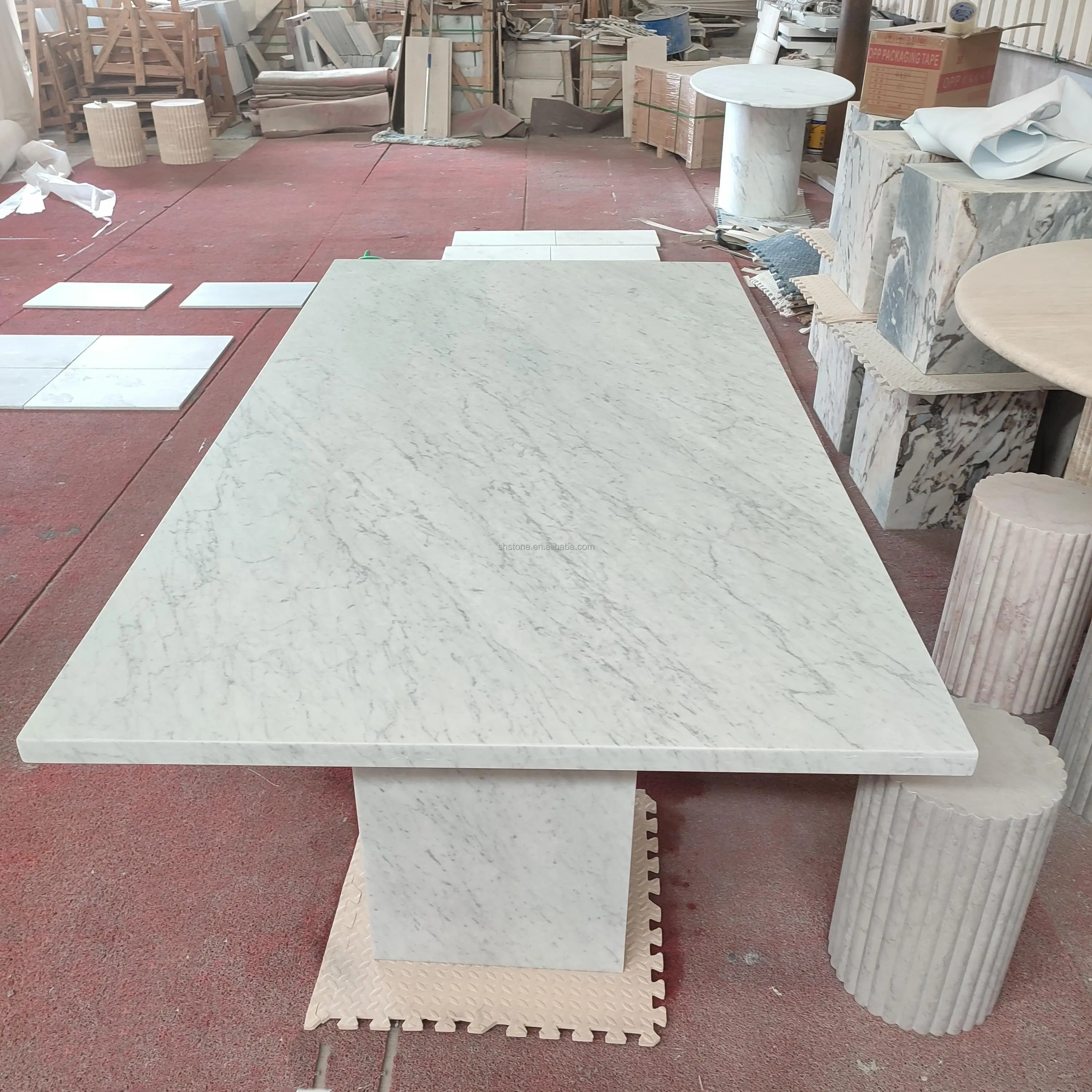 SHIHUI Nordic Luxury Natural Stone Furniture Large Carrara White Marble Dining Table