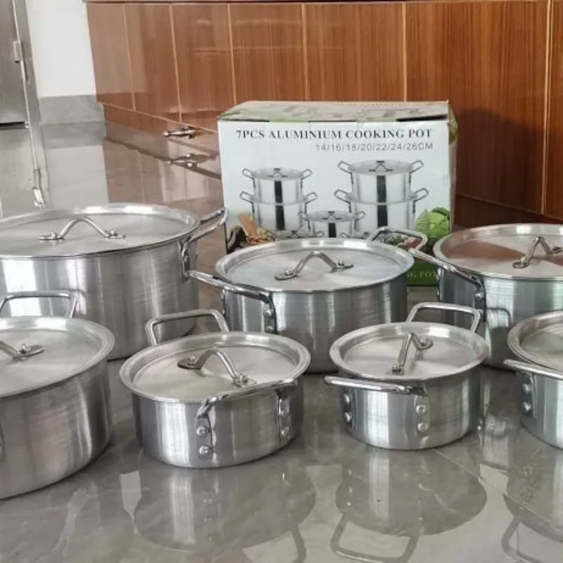 Hot Selling 7pcs High Quality Non Stick Cooking Big Pot Cookware Set Die Cast Aluminum Non-Stick With Double Handles For Kitchen