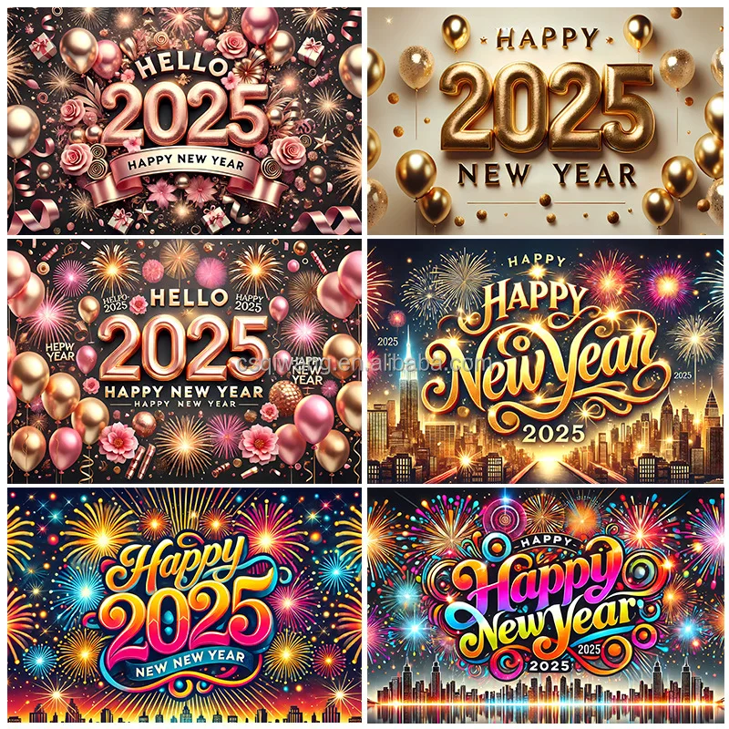 Digital Printing Custom Designed New Year Background Banner Indoor Outdoor Polyester Various Holiday Party Advertising Themes