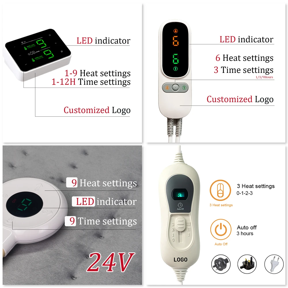 Type C/J/F uk us au plug electric heating under blanket mattress pad for bed