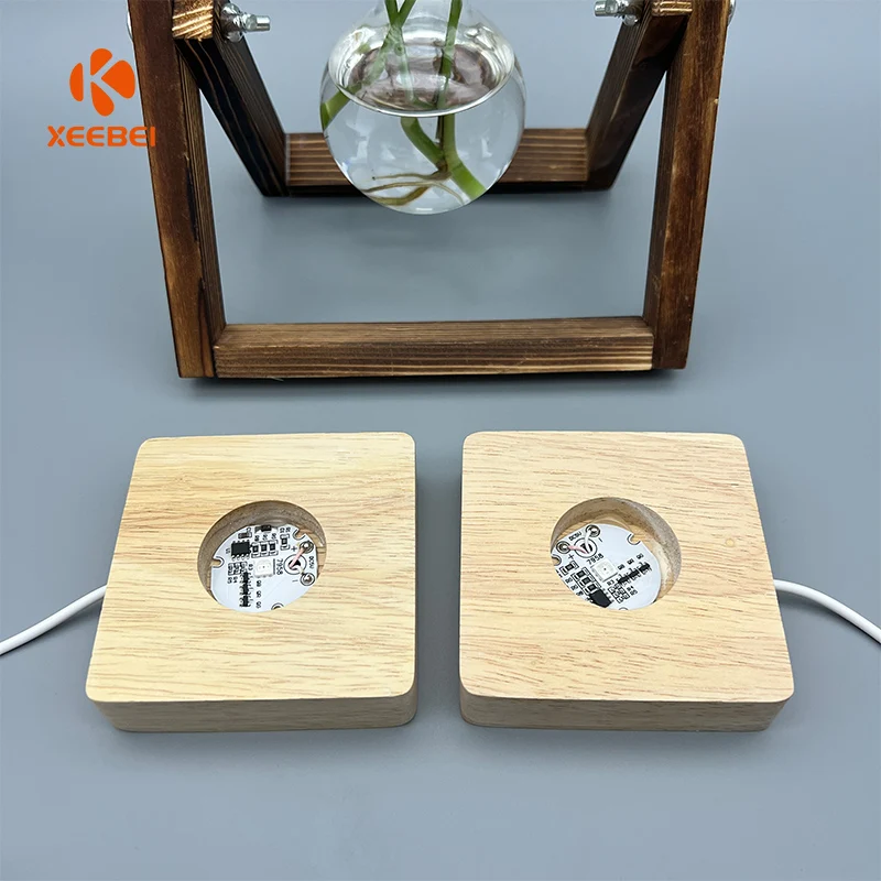 3D acrylic solid wood led Night Light Base Round and square Wooden Led lamp base USB Cable switch RGB night light
