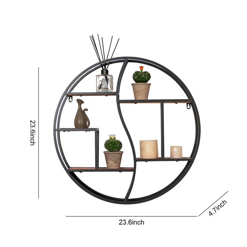 Wood and Metal Hanging Decorative Tiered kitchen  rack  wall floating wire circle wall shelf