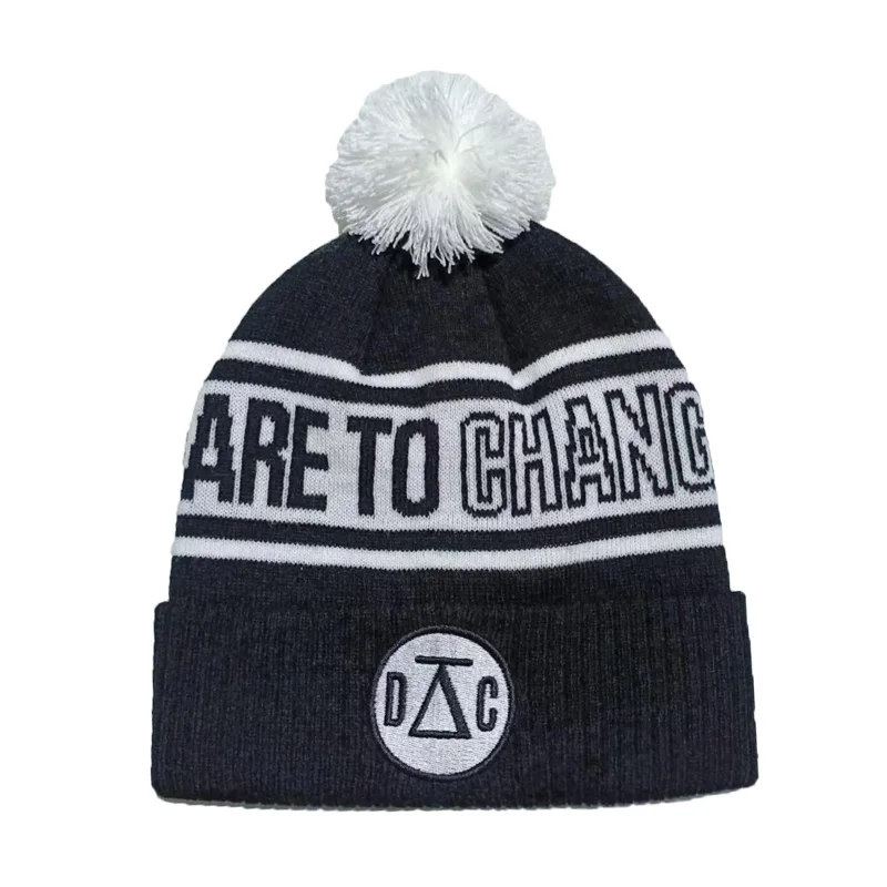 Custom Beanie/100% Acrylic Your Own Embroidery Logo Jacquard Letter Knitted Beanie Hat Custom Winter Hat With Pom Pom