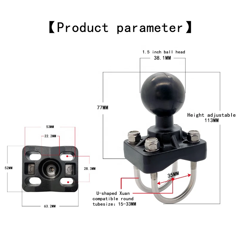 Compact monitor bracket truck pole mount reversse thread ball 1.5 inch round ball base screw pc tablet car mount holder for ram