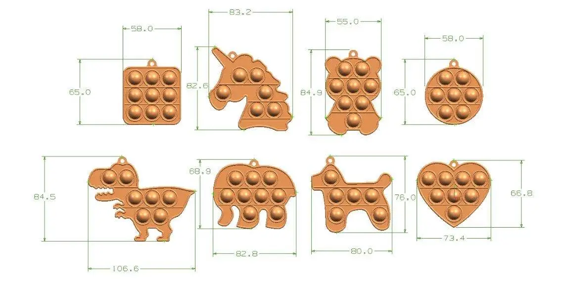 
Silicone pop toys rainbow push bubble space man heart round square heart unicorn fidget simple dimple toys Toy Set For Gifts 