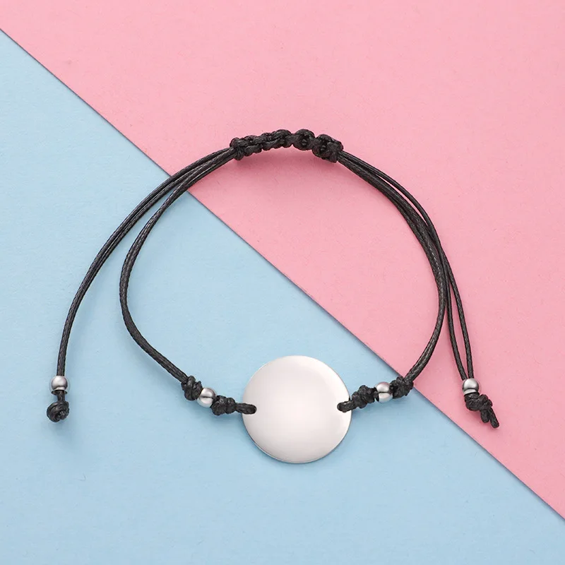 20mm Round Charm Weave Bracelets Stainless Steel Fashion Custom Name Logo Couple 18K Gold Plated Opp Bag Environmental Friendly