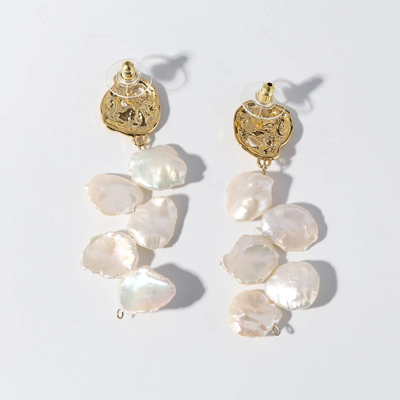 
Luxury brand earring gold plated flower petal Baroque Pearls Earrings for women with 925 silver 