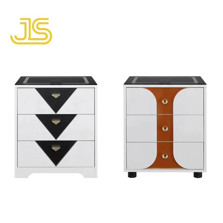 Jinsong Nordic White And Gold Multi-function Intelligent Chest Nightstand Cabinet Smart Wireless Charging Bedside Table