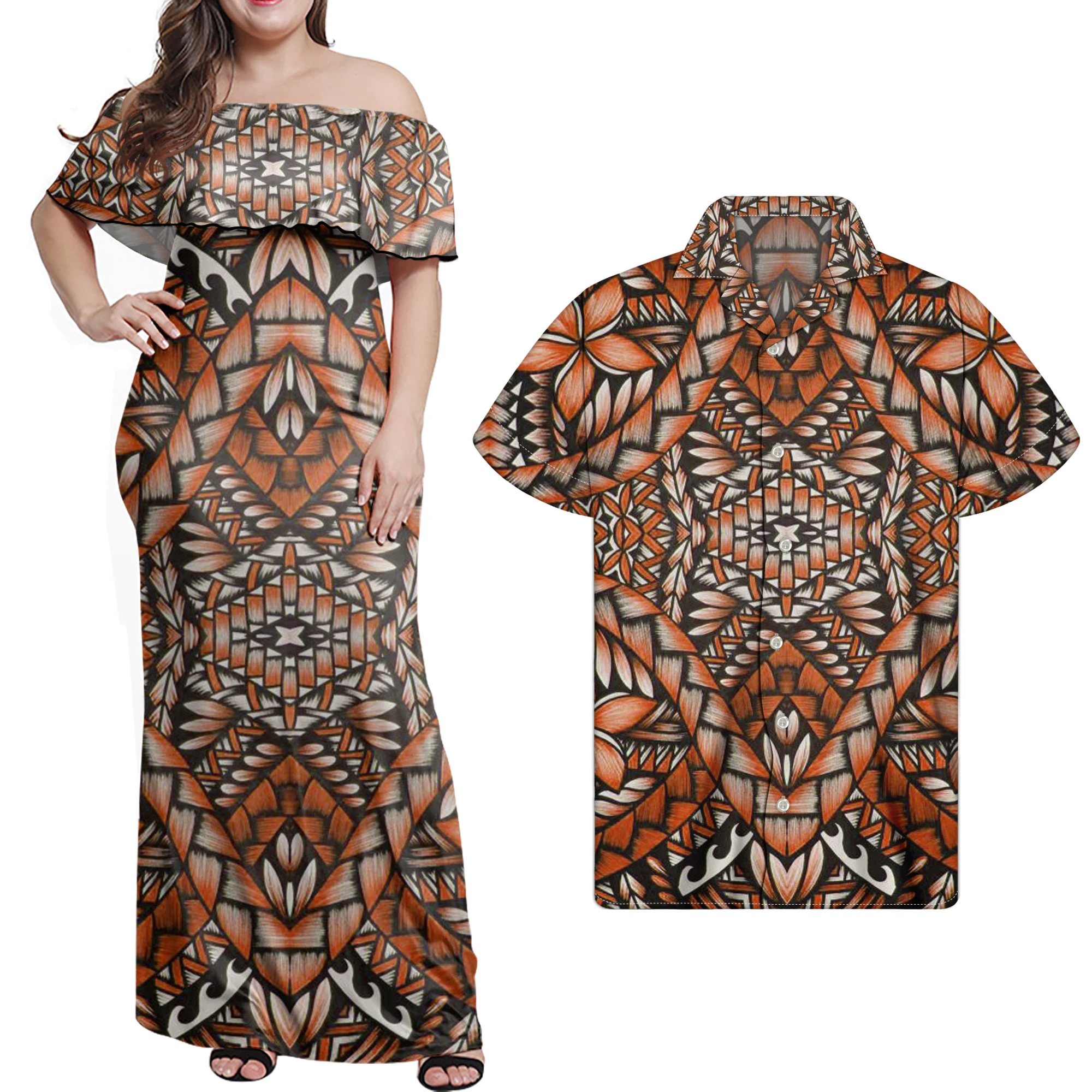 Комплект парной одежды из 2 предметов, стильные женские летние платья в полинезийском Самоа, пикантное Женское Платье макси с открытыми плечами 5XL