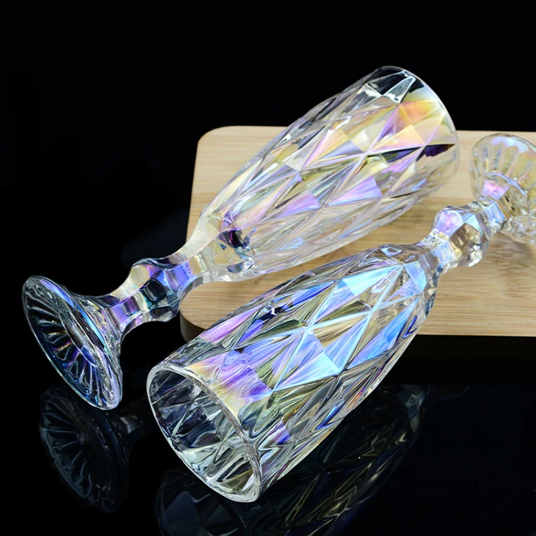 Hot Sale Diamond Pattern Colored Champagne Goblet Creative Wedding Party Gift Beer Wine Glasses