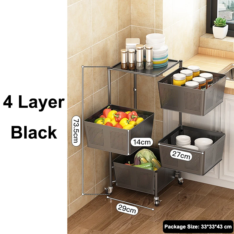 AIMINO RTS Square Foldable 3/4 /5 tier movable 360 degree rotating cylindrical storage rack narrow space storage organizer