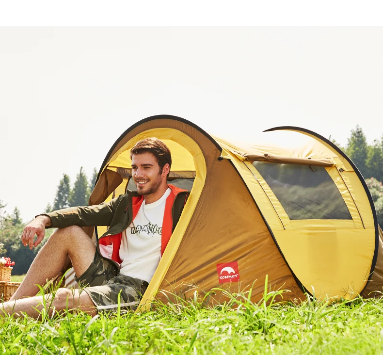 Kommot Pop Up Tent for Camping 3/4 Person Easy Setup Beach Tent Ventilated Mesh Windows Waterproof Sun Shelter