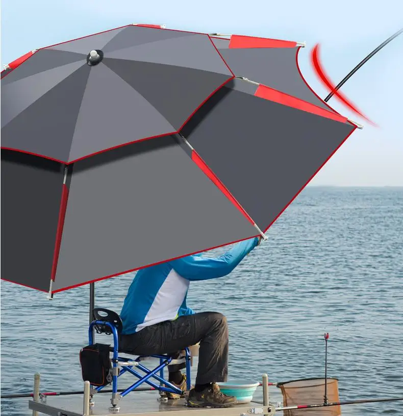 Outdoor Pop-Up Fishing Umbrella Double Layer Waterproof Prevent Outside Line Adjustable Pop-Up Fishing Umbrella Frame