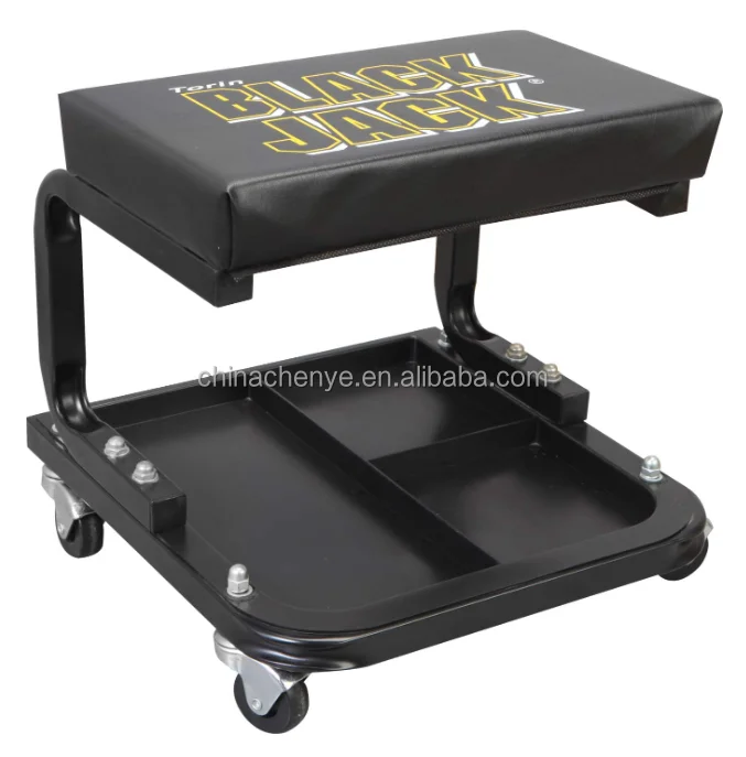 Black Rolling Creeper Garage/Shop Seat: Padded Mechanic Garage shop Stool with Tool Tray Storage