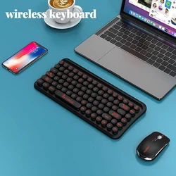Retro Office Small Portable Round Keycaps 85 Key LT700 Mini Portable 2.4G Wireless Keyboard and Mouse Combos