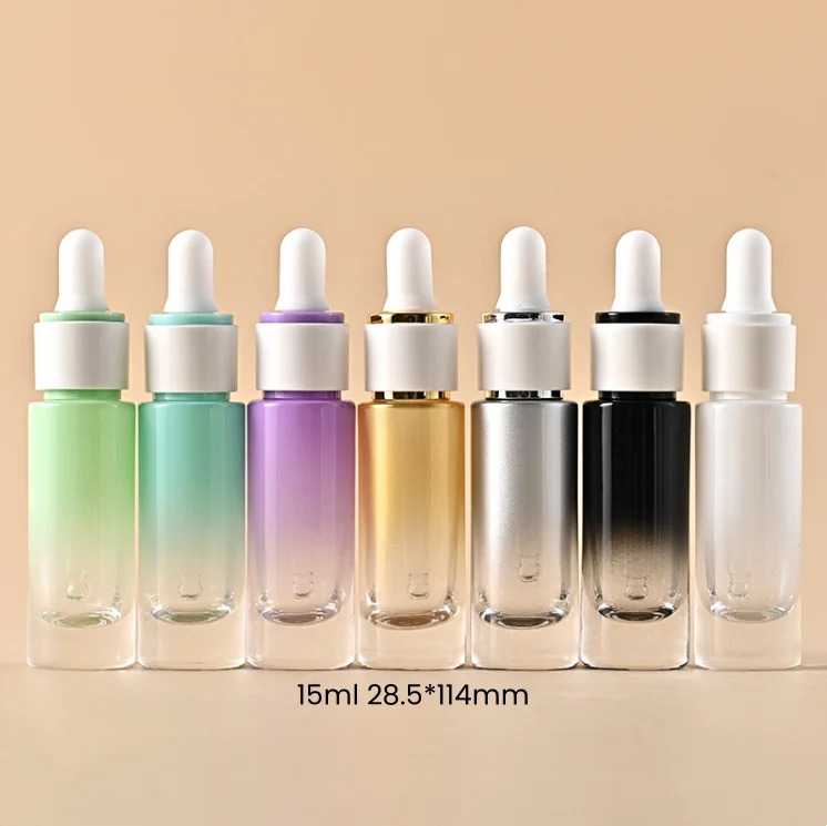 Wholesale new style lotion serum cosmetic storage bottle 5ml 15ml 8 color face care essential oil glass dropper bottle