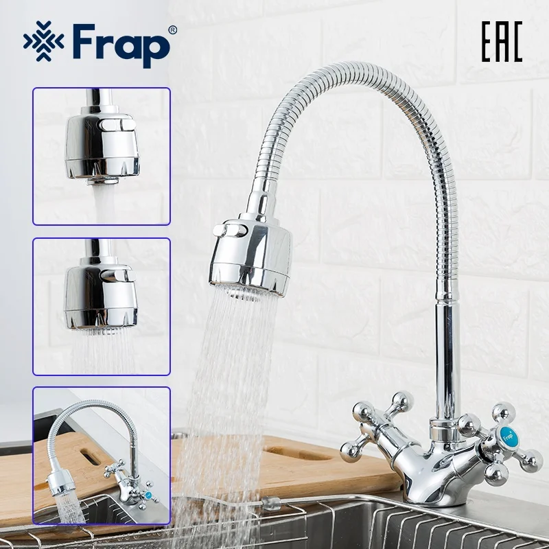2023 New Silver Double handle Kitchen faucet Mixer Cold and Hot Kitchen Tap Single Hole Water Tap F4319