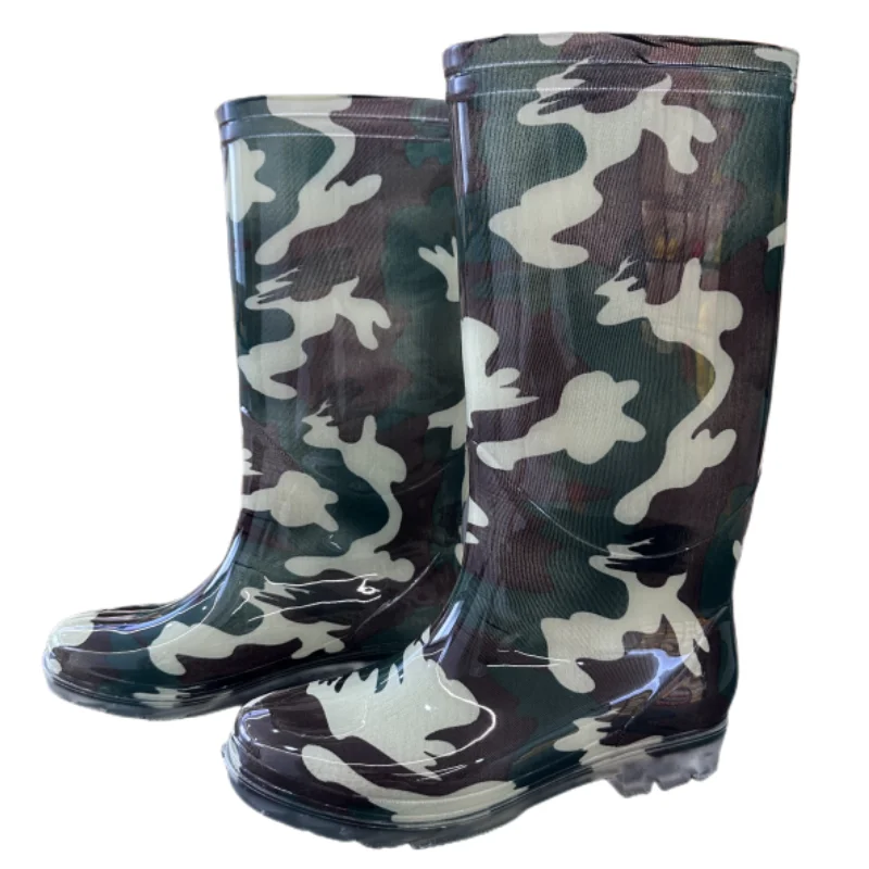 Colorful Waterproof Long Rain Boots Outdoor Industrial PVC High Tube Rain Boots Safety PVC Camouflage Rain Boots