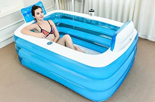 Inflatable Adult Bathroom Spa Blow Up Air Bath Tub w/Cushion  Free-Standing  Bathtub  Foldable Portable