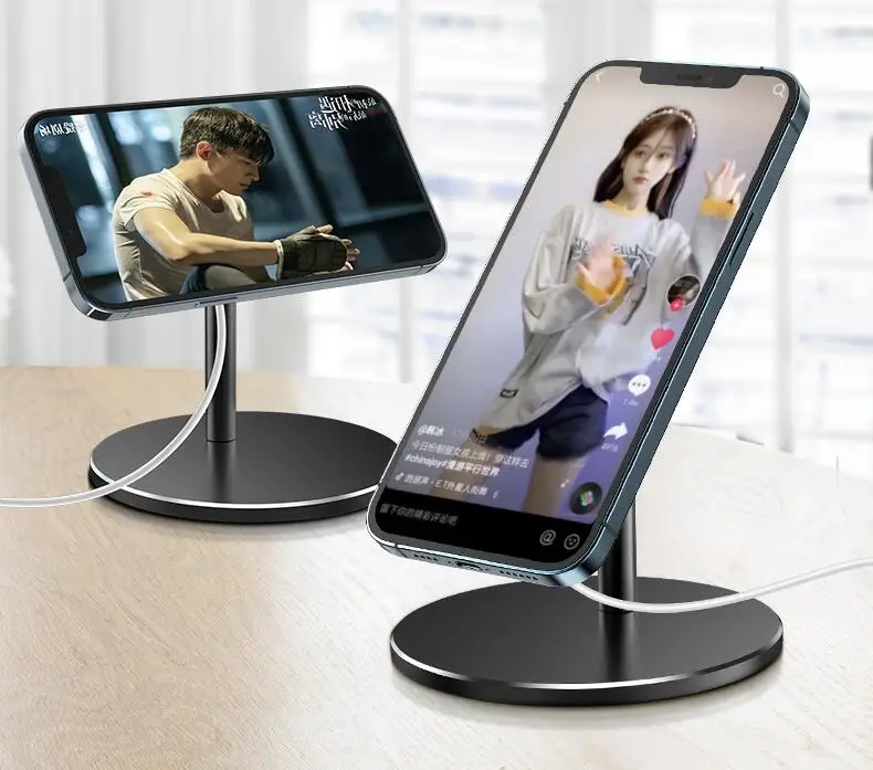 Вращающийся на 360 градусов держатель-подставка из алюминиевого сплава для iPhone 12, беспроводная зарядная док-станция MagSafe