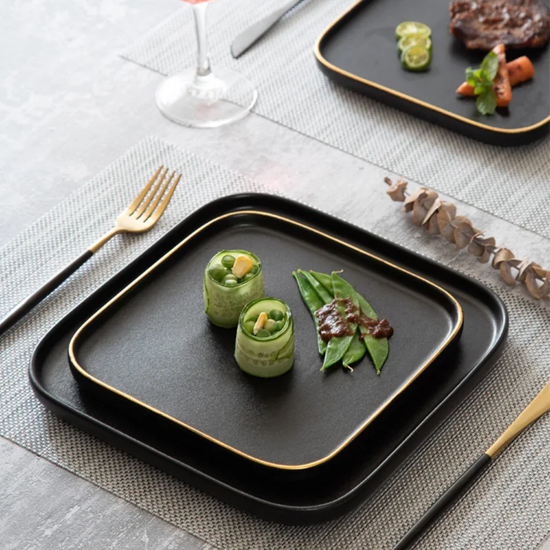 Black Hot square  Ceramic Plate Set Luxury Ceramic Plates Sets Dinnerware