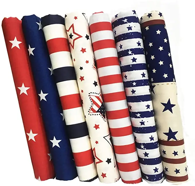 7pcs 4th of July Cotton Fabric Squares Patriotic Decoration Print Quilting Fabric Bundles For DIY