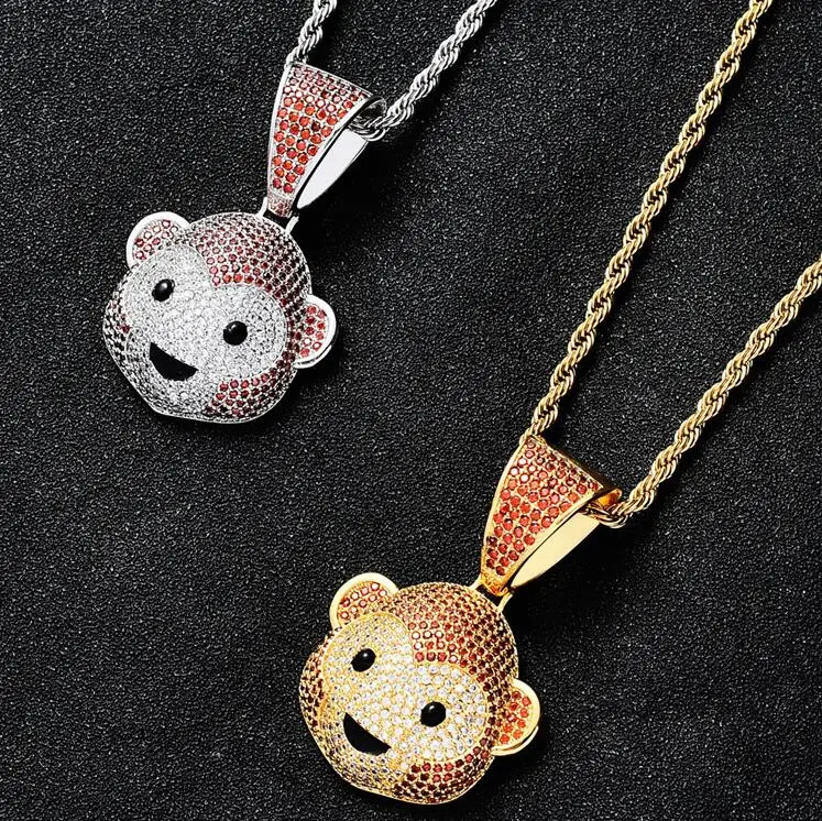 New Cute Cartoon Monkey Necklace Pendant Real Gold Plated Copper Inlaid Zircon Hip Hop Necklace Jewelry