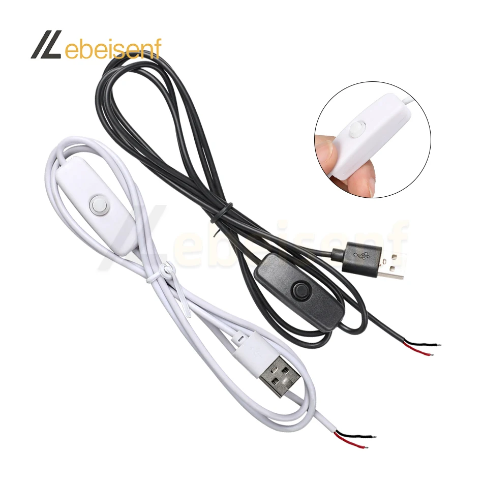 5 В 12 501 провод с кнопкой переключения 22 AWG USB 2 0 2-Pin 2-ядерный 1 м черный белый электронный разъем питания включенным