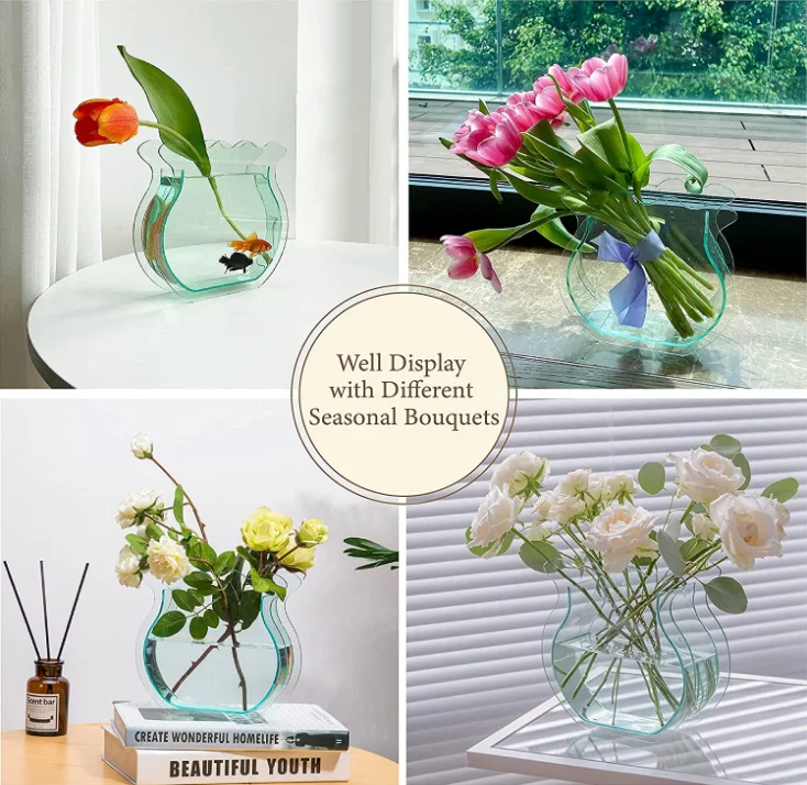 
 Горячая Распродажа 2021, акриловая голубая Роскошная ваза, Настольная Ваза для домашнего декора  