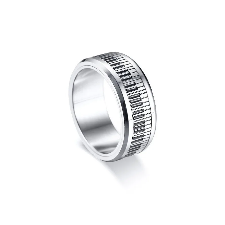 Stainless Steel Rotatable Black White Piano Keys Rings For Men