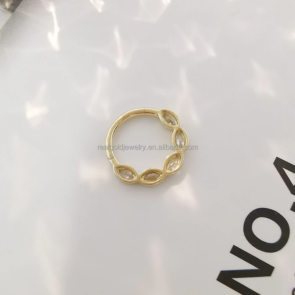 AU585 14k Solid Yellow Gold Body Jewelry Classic Unisex Cartilage Earrings Cute Zircon Fine Septum Nose Ring