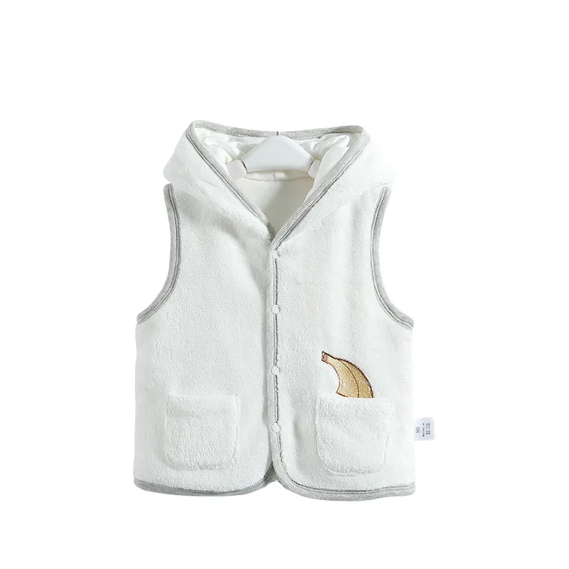 
Factory Wholesale Plain White baby waistcoat Polar Fleece Hooded Cartoon Vest for winter 