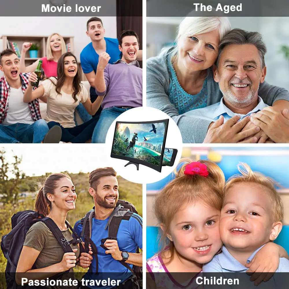
New products portable Folding 12 inches Screen Magnifier 3D smart curved Mobile phone Amplifier 