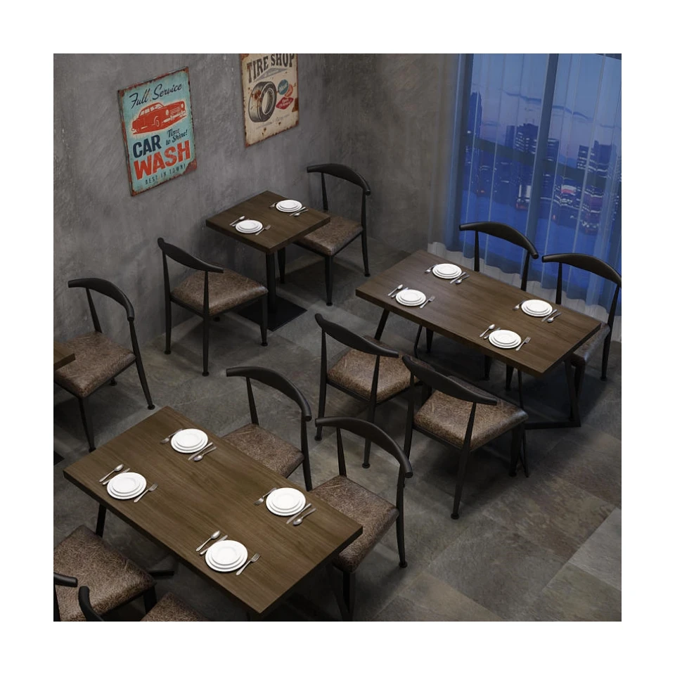 wooden Restaurant Furniture Dining Table and Chair Indoor Cafe Coffee Shop Tables Chairs Set Booth Seating Couch Sofa